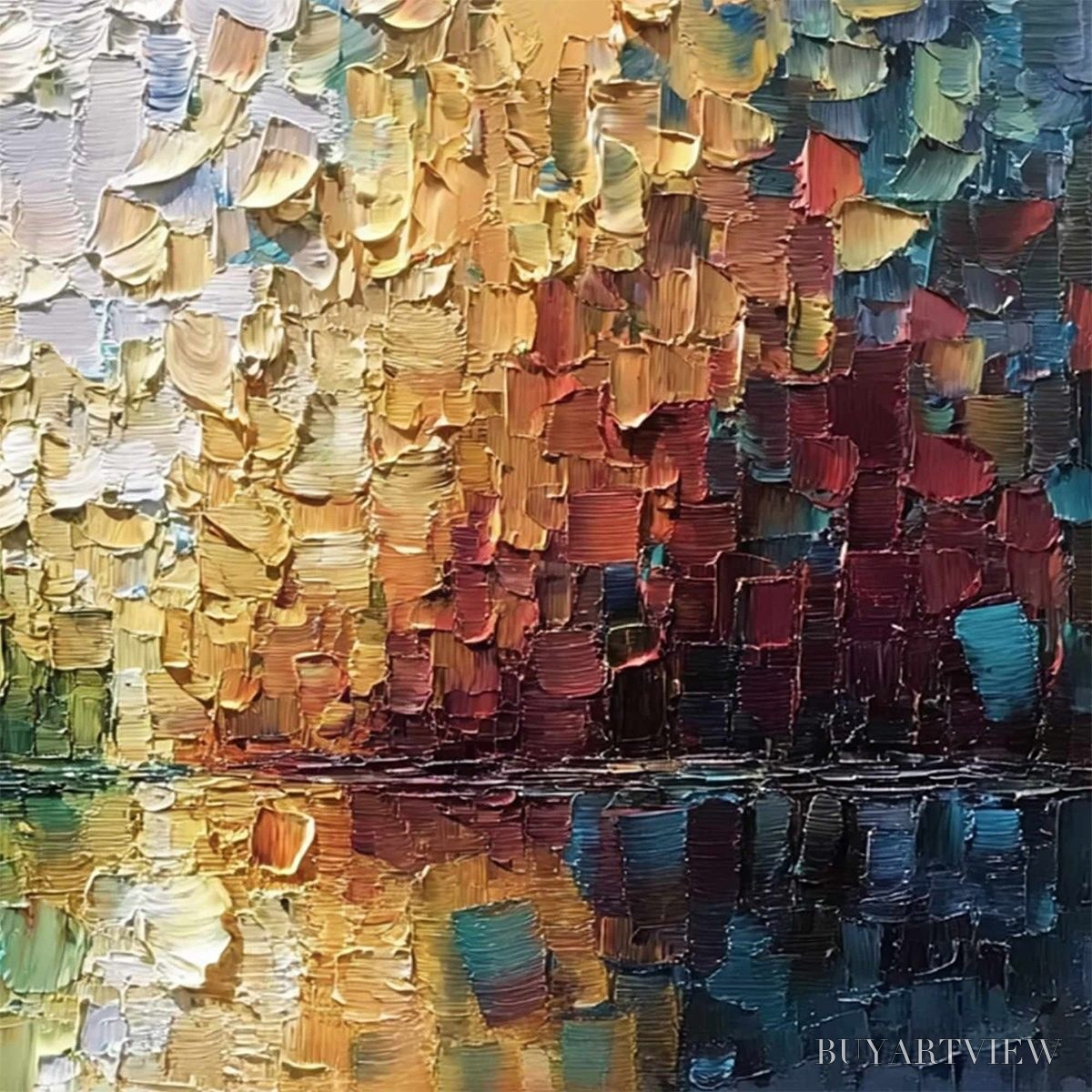 BUYARTVIEW Aurora'S Reflection – Heavily Textured Abstract Impasto Landscape Painting - image 5