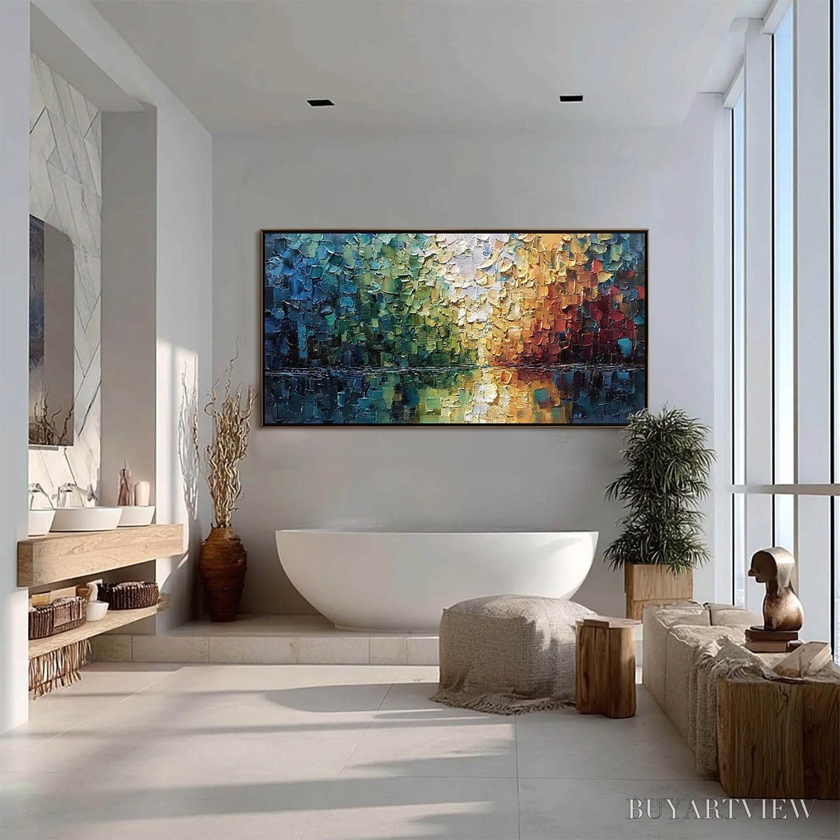 BUYARTVIEW Aurora'S Reflection – Heavily Textured Abstract Impasto Landscape Painting - image 6