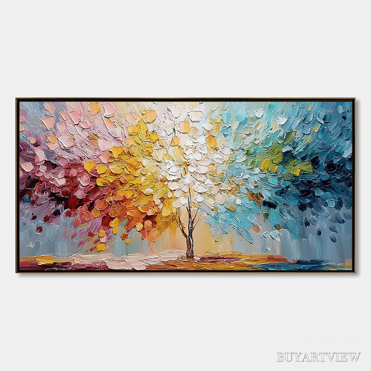BUYARTVIEW Spectrum of Life – Colorful Abstract Tree Impasto Palette Knife Painting - image 1