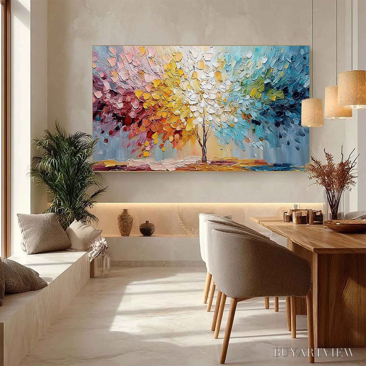 BUYARTVIEW Spectrum of Life – Colorful Abstract Tree Impasto Palette Knife Painting - image 4