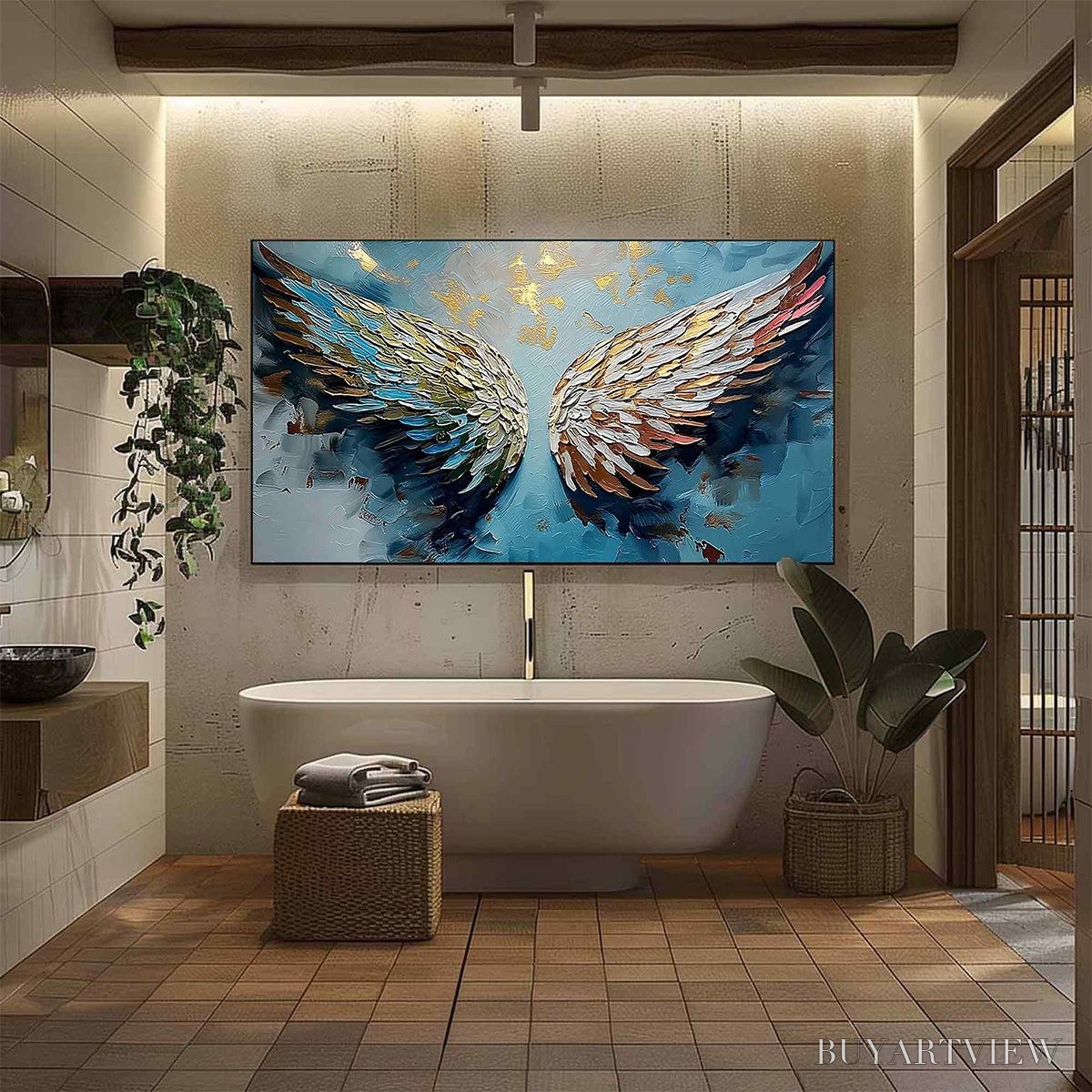 BUYARTVIEW Ascension Abstract Angel Wings Textured Oil Painting On Canvas - image 4