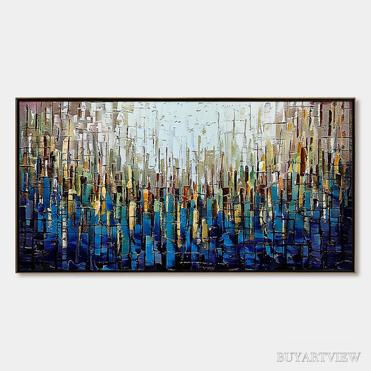 BUYARTVIEW Metropolitan Gleam – Large Abstract Cityscape Palette Knife Painting - image 1