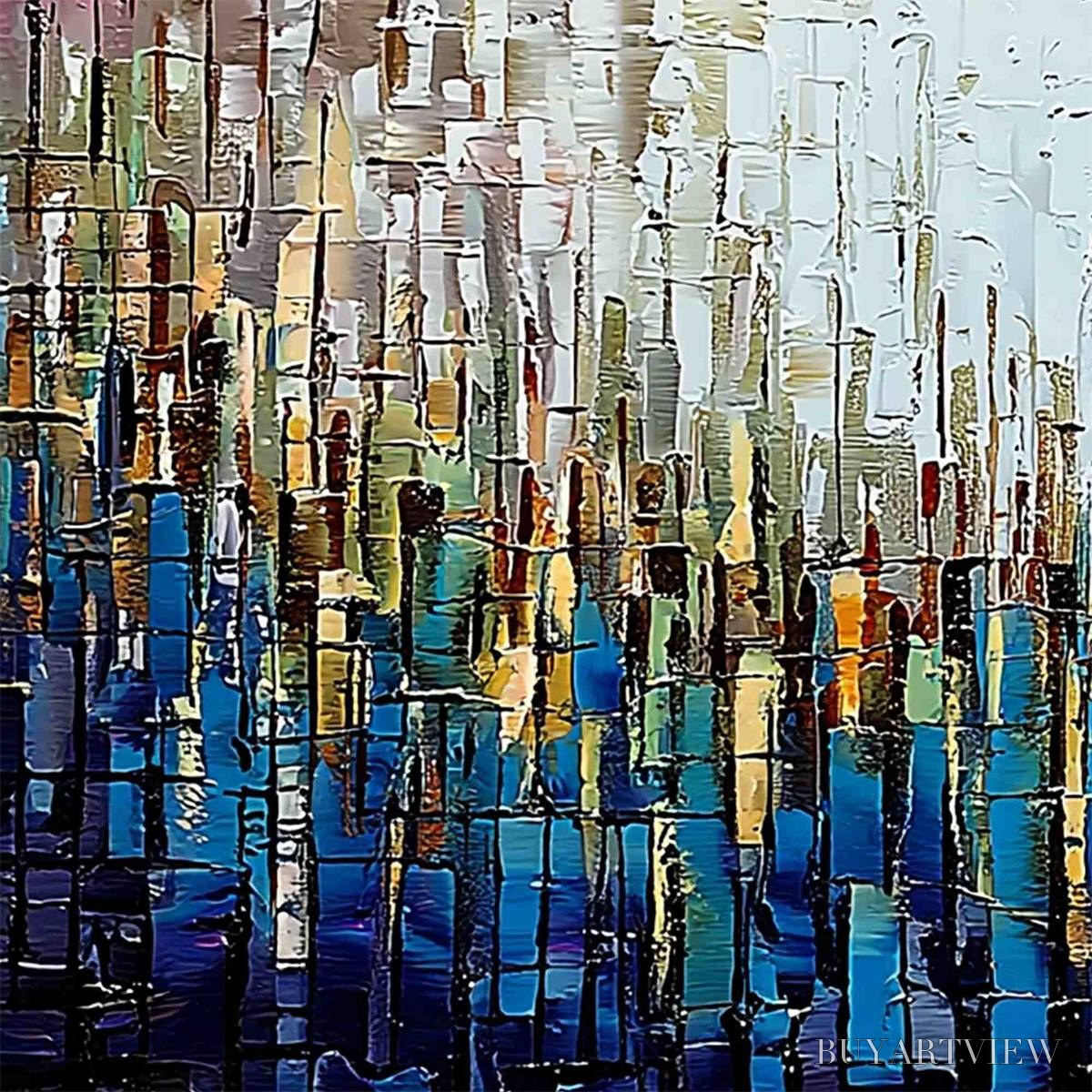 BUYARTVIEW Metropolitan Gleam – Large Abstract Cityscape Palette Knife Painting - image 3