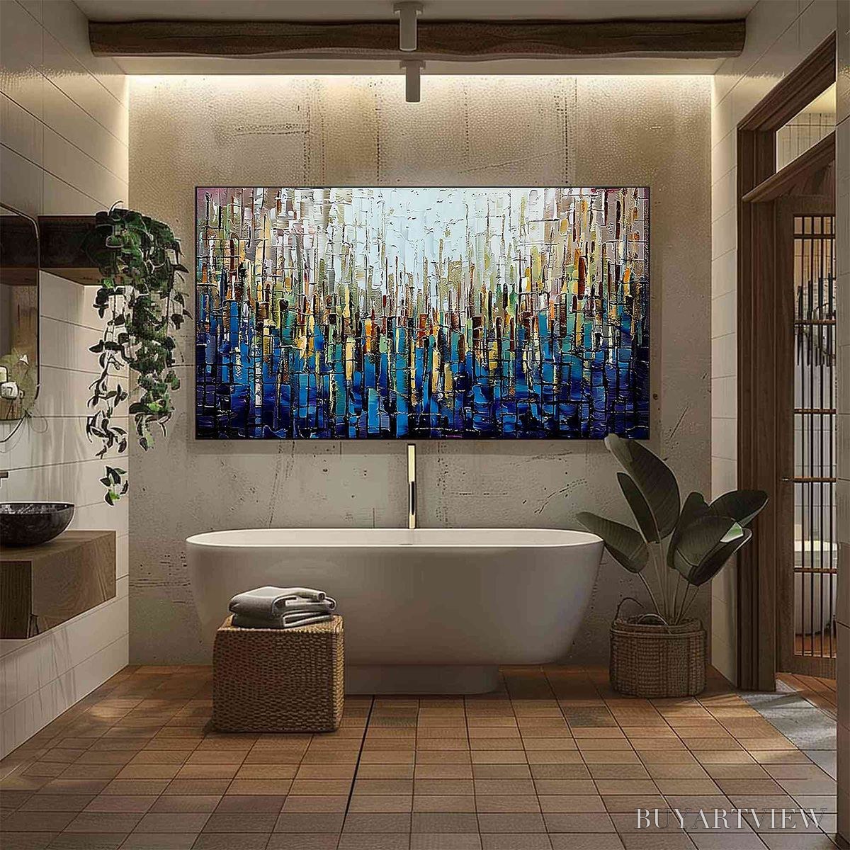 BUYARTVIEW Metropolitan Gleam – Large Abstract Cityscape Palette Knife Painting - image 4