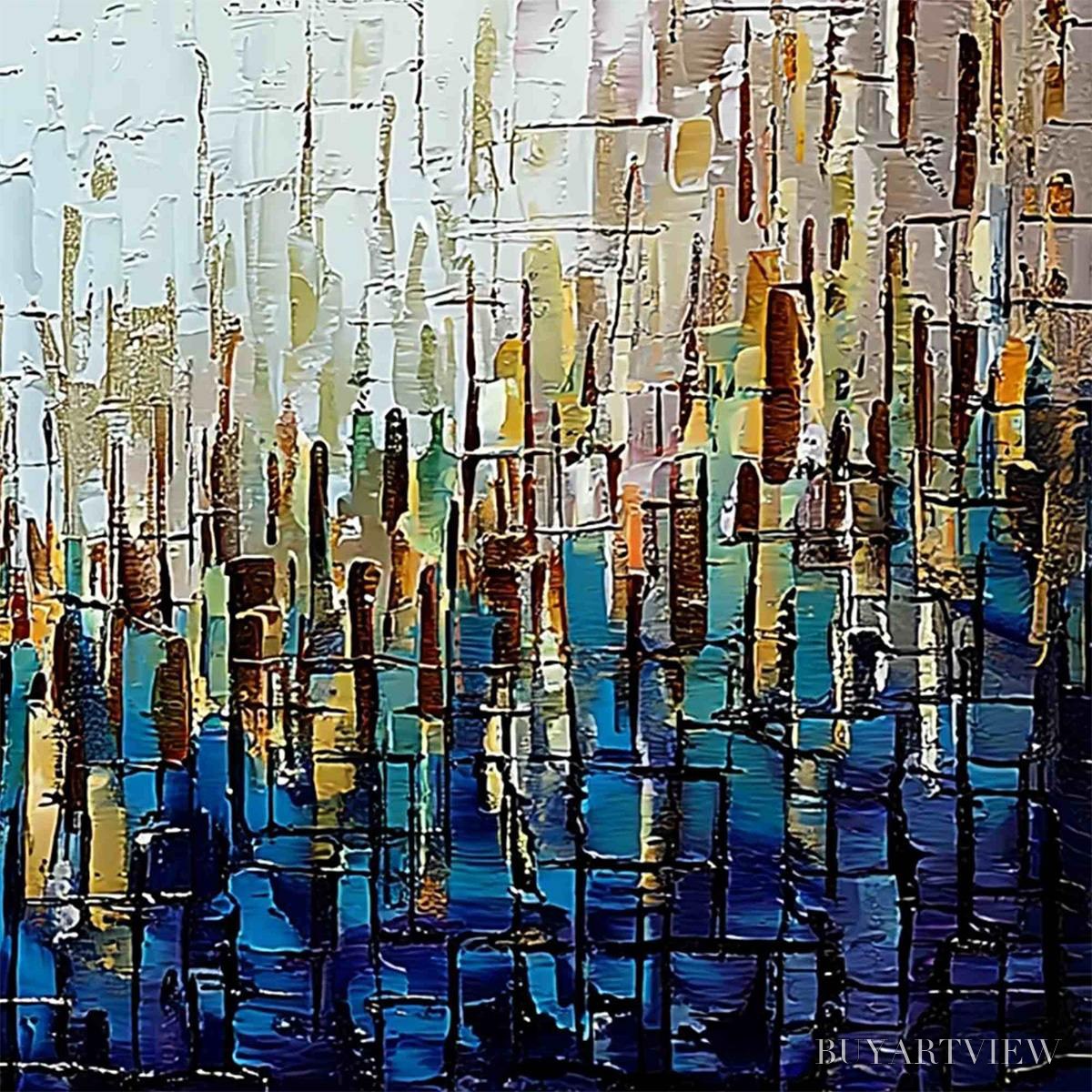 BUYARTVIEW Metropolitan Gleam – Large Abstract Cityscape Palette Knife Painting - image 5