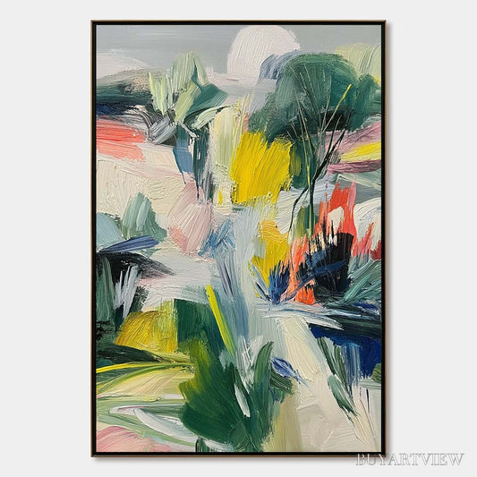 BUYARTVIEW Verdant Rhythm – Vibrant Abstract Landscape Oil Painting with Textured Brushstrokes - image 1