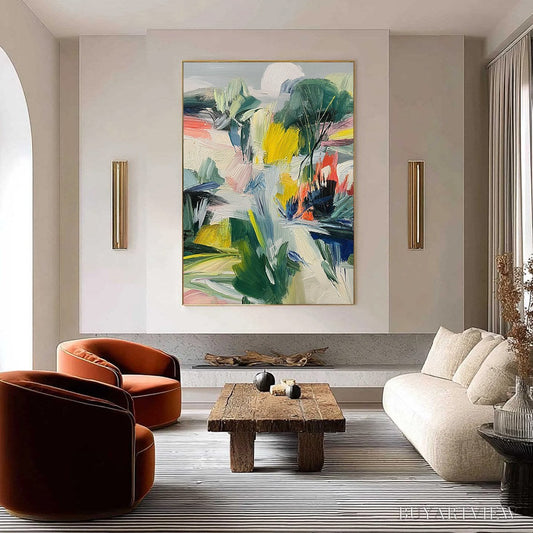 BUYARTVIEW Verdant Rhythm – Vibrant Abstract Landscape Oil Painting with Textured Brushstrokes - image 2