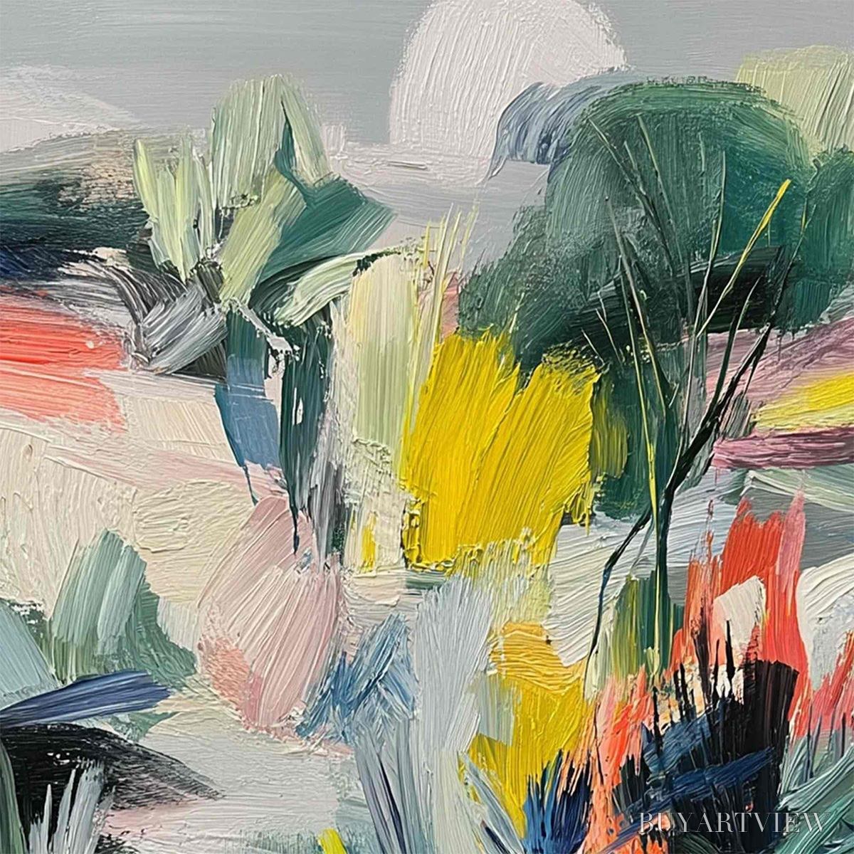 BUYARTVIEW Verdant Rhythm – Vibrant Abstract Landscape Oil Painting with Textured Brushstrokes - image 3