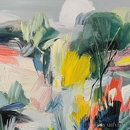 BUYARTVIEW Verdant Rhythm – Vibrant Abstract Landscape Oil Painting with Textured Brushstrokes - image 3