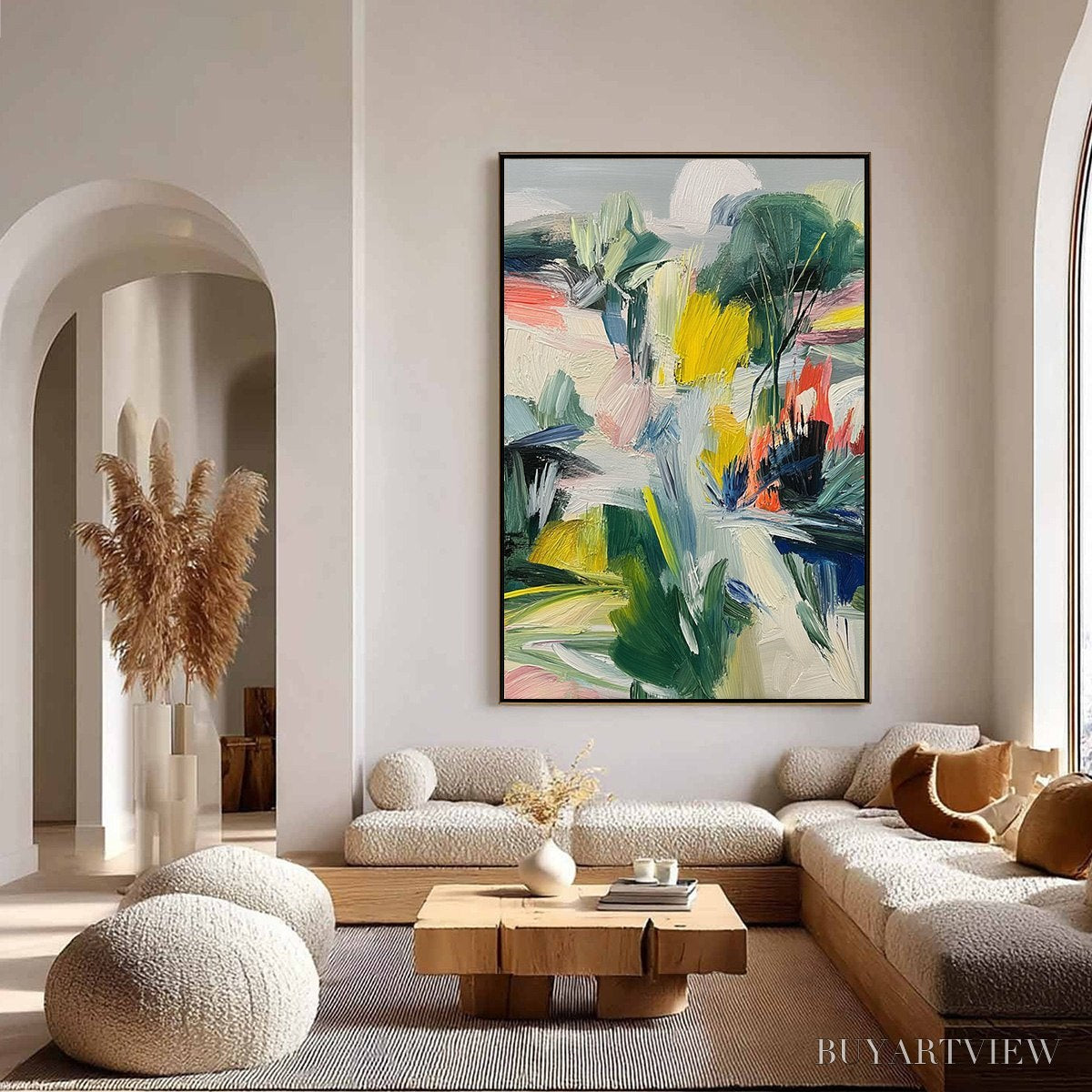 BUYARTVIEW Verdant Rhythm – Vibrant Abstract Landscape Oil Painting with Textured Brushstrokes - image 4