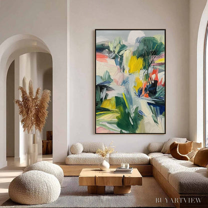 BUYARTVIEW Verdant Rhythm – Vibrant Abstract Landscape Oil Painting with Textured Brushstrokes - image 4