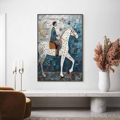 BUYARTVIEW Moonlit Odyssey – Textured Figurative Painting of a Man on Horseback - image 2