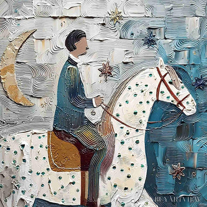 BUYARTVIEW Moonlit Odyssey – Textured Figurative Painting of a Man on Horseback - image 3