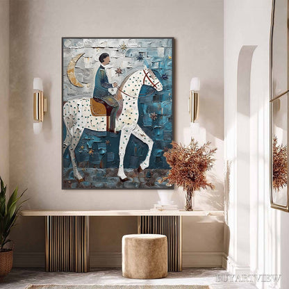BUYARTVIEW Moonlit Odyssey – Textured Figurative Painting of a Man on Horseback - image 4