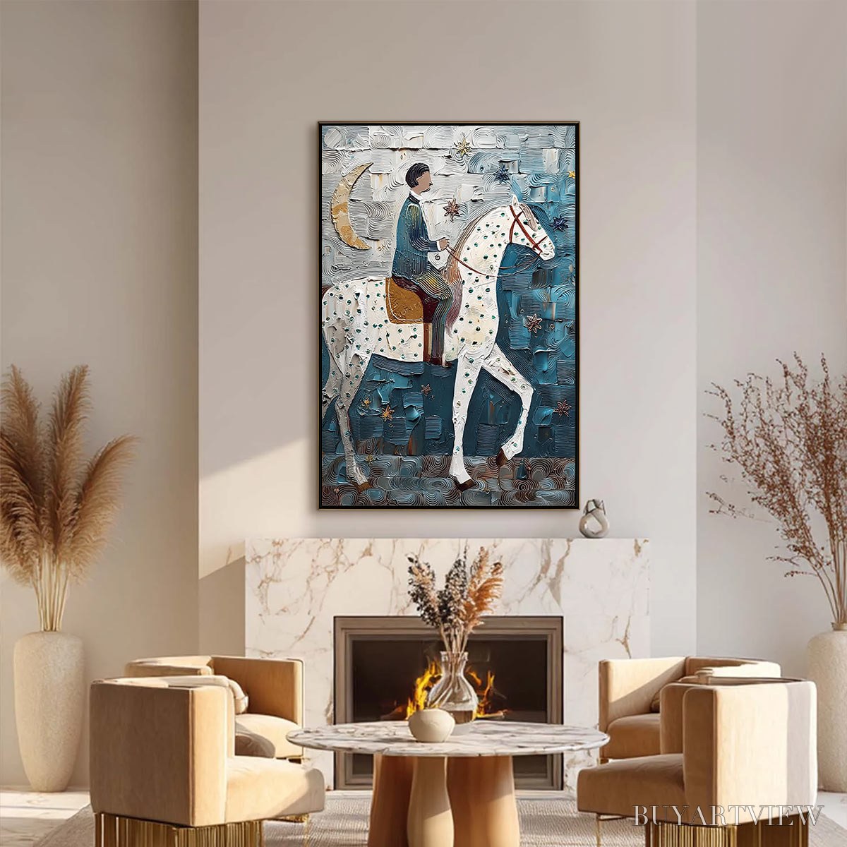 BUYARTVIEW Moonlit Odyssey – Textured Figurative Painting of a Man on Horseback - image 6