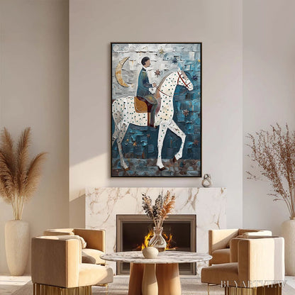BUYARTVIEW Moonlit Odyssey – Textured Figurative Painting of a Man on Horseback - image 6