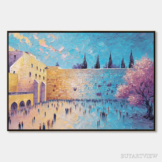 BUYARTVIEW Eternal Prayer – Textured Impasto Painting of Jerusalem's Western Wall - image 1