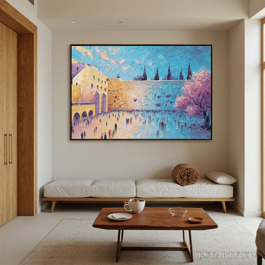 BUYARTVIEW Eternal Prayer – Textured Impasto Painting of Jerusalem's Western Wall - image 2