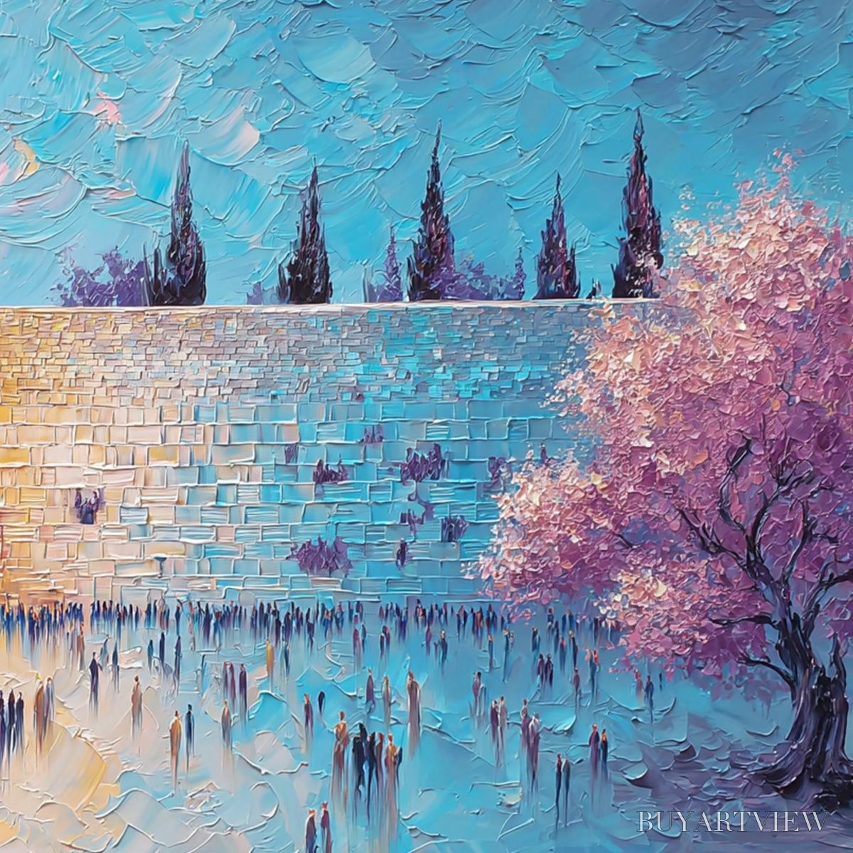 BUYARTVIEW Eternal Prayer – Textured Impasto Painting of Jerusalem's Western Wall - image 3
