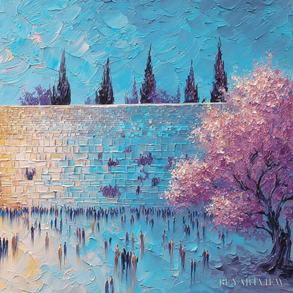 BUYARTVIEW Eternal Prayer – Textured Impasto Painting of Jerusalem's Western Wall - image 3