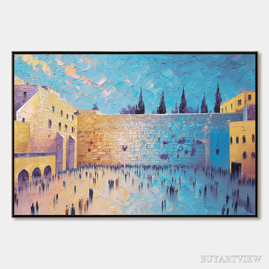 BUYARTVIEW Prayer'S Echo – Heavily Textured Impasto Painting of Jerusalem's Western Wall - image 1