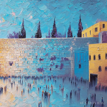 BUYARTVIEW Prayer'S Echo – Heavily Textured Impasto Painting of Jerusalem's Western Wall - image 3