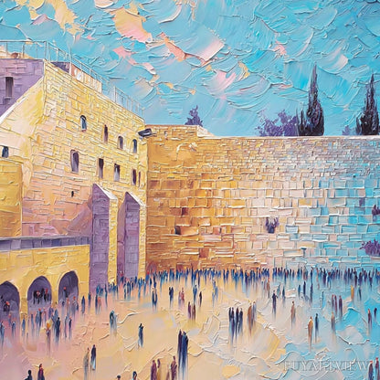 BUYARTVIEW Prayer'S Echo – Heavily Textured Impasto Painting of Jerusalem's Western Wall - image 5