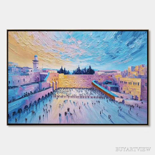 BUYARTVIEW Western Wall'S Embrace – Heavily Textured Impasto Jerusalem Cityscape Painting - image 1