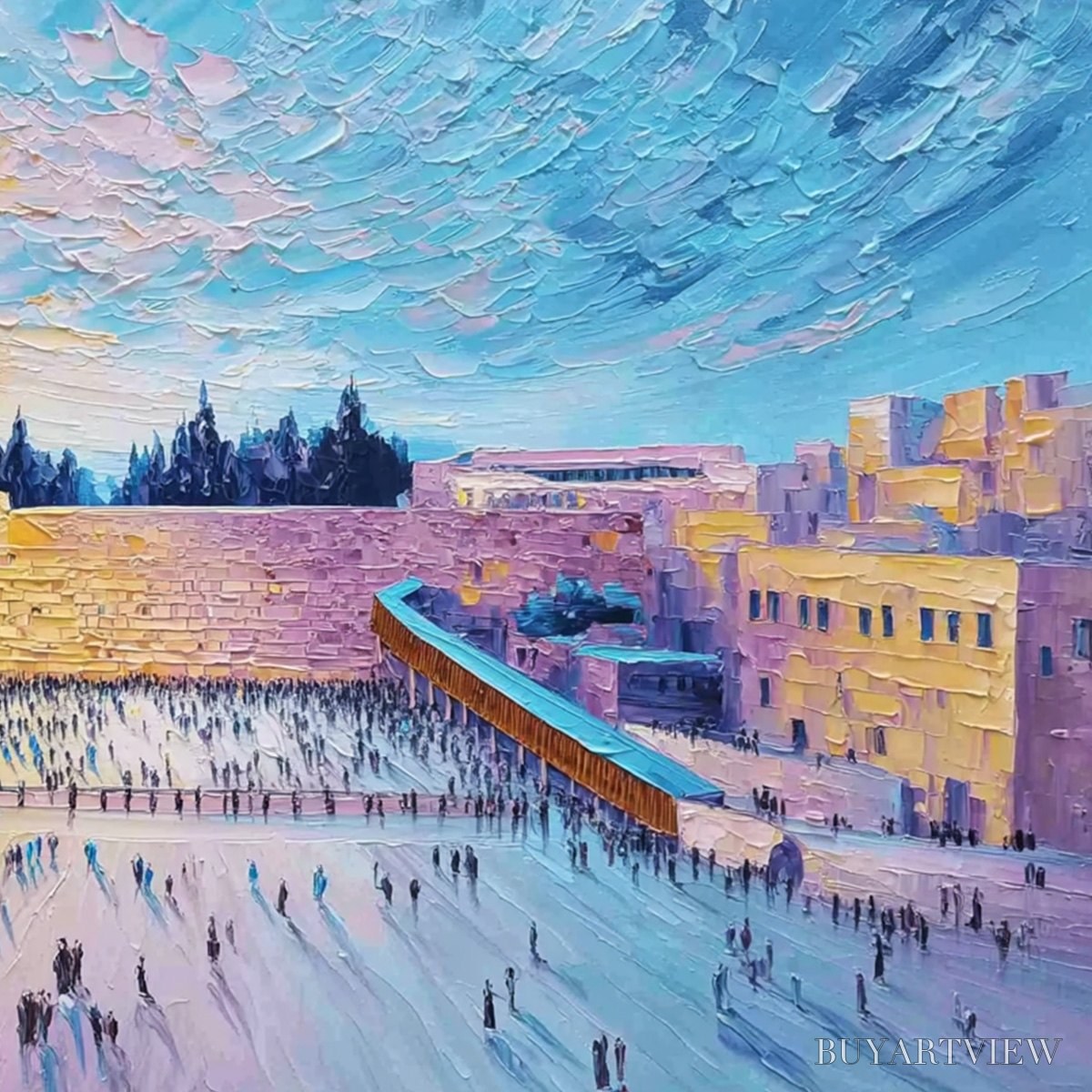 BUYARTVIEW Western Wall'S Embrace – Heavily Textured Impasto Jerusalem Cityscape Painting - image 3
