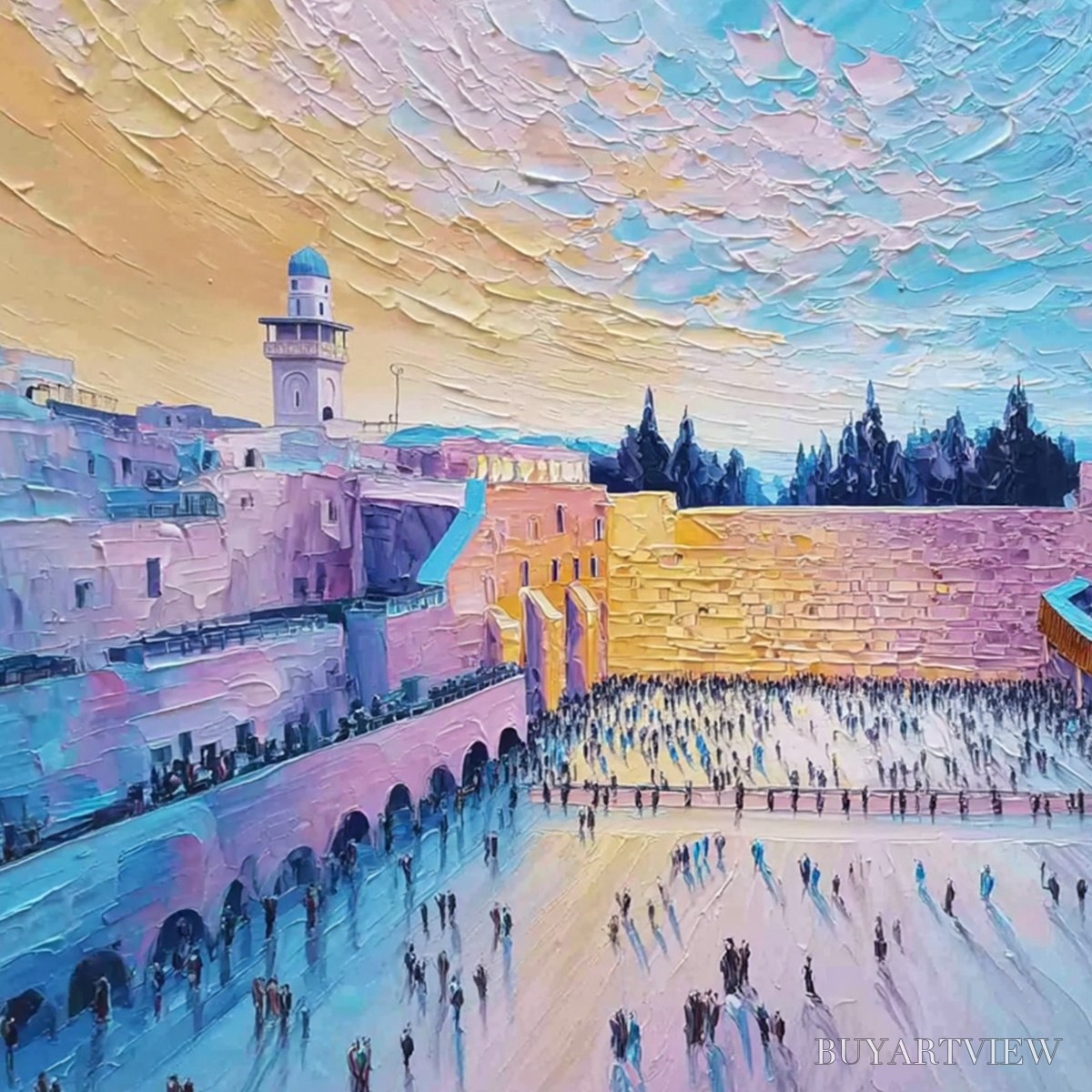 BUYARTVIEW Western Wall'S Embrace – Heavily Textured Impasto Jerusalem Cityscape Painting - image 5