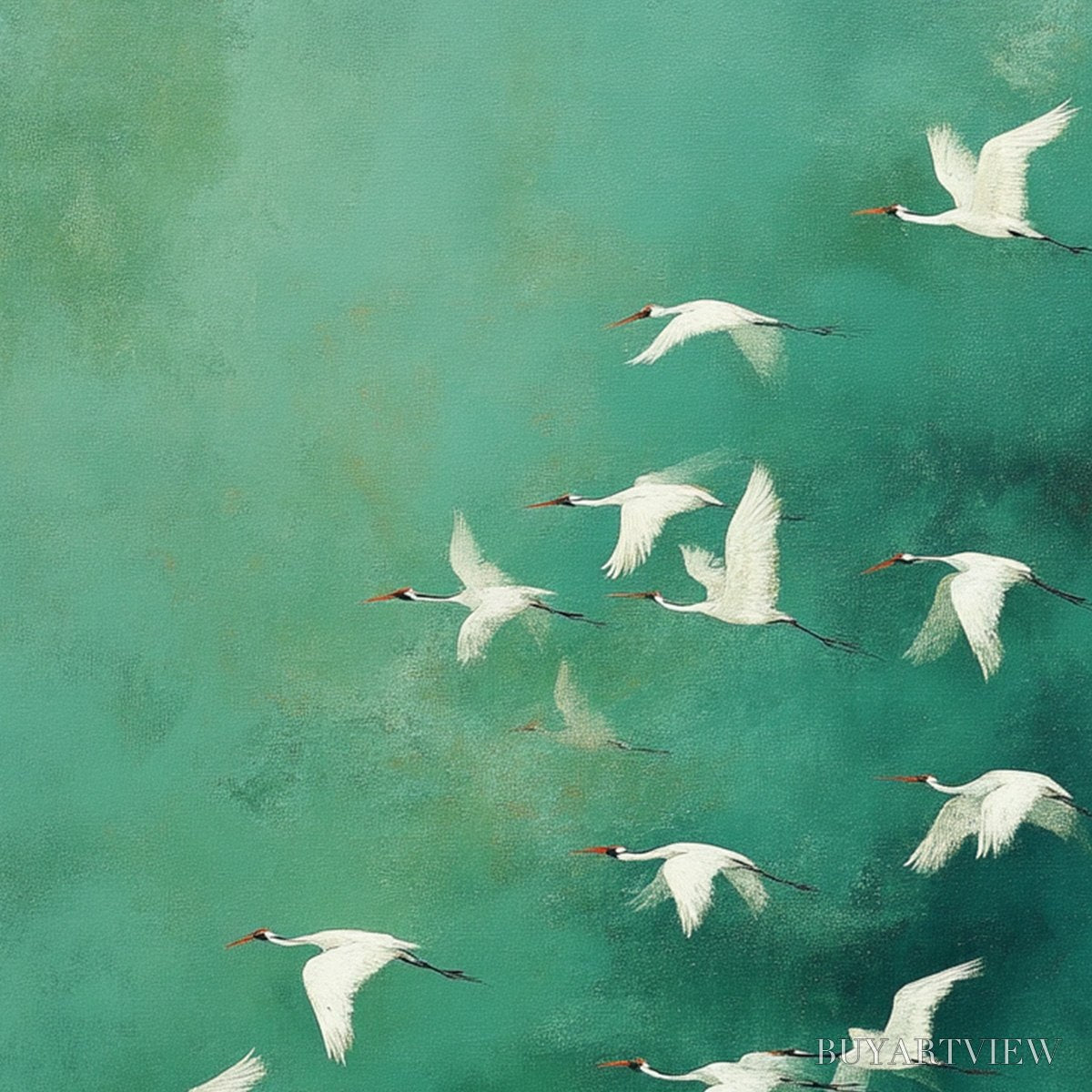 BUYARTVIEW Celestial Journey | Green Crane Abstract Vertical Oil Painting - image 5