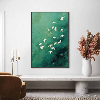 BUYARTVIEW Celestial Journey | Green Crane Abstract Vertical Oil Painting - image 6