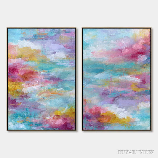 BUYARTVIEW Morning Rapture – Colorful Abstract Cloudscape Painting Set of 2 - image 1