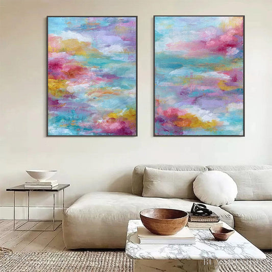 BUYARTVIEW Morning Rapture – Colorful Abstract Cloudscape Painting Set of 2 - image 2
