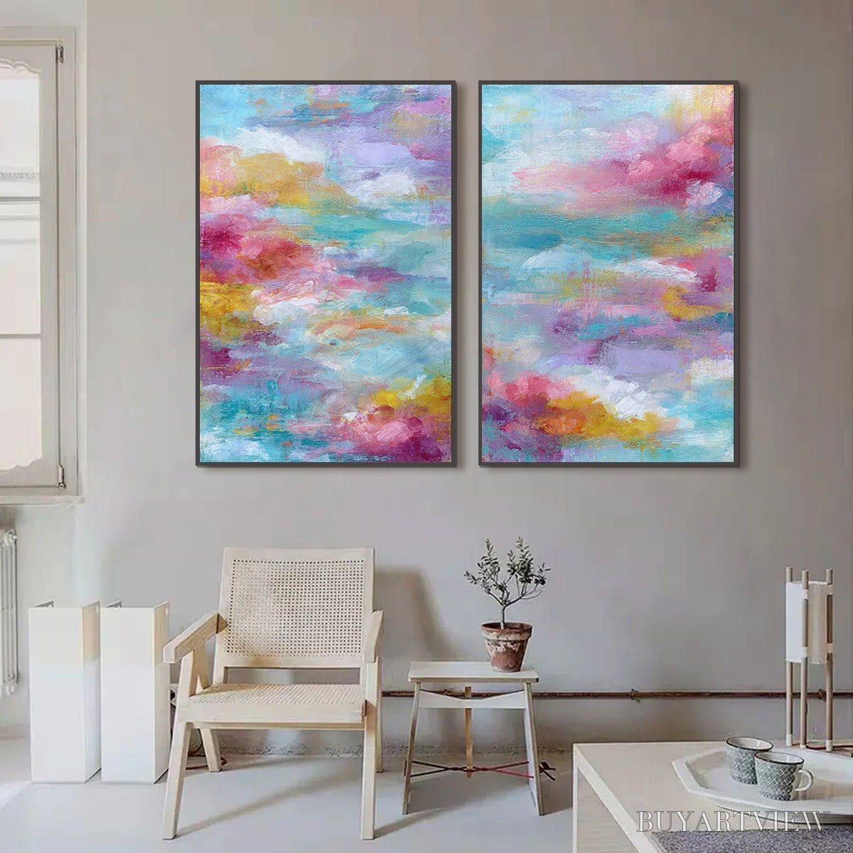 BUYARTVIEW Morning Rapture – Colorful Abstract Cloudscape Painting Set of 2 - image 4