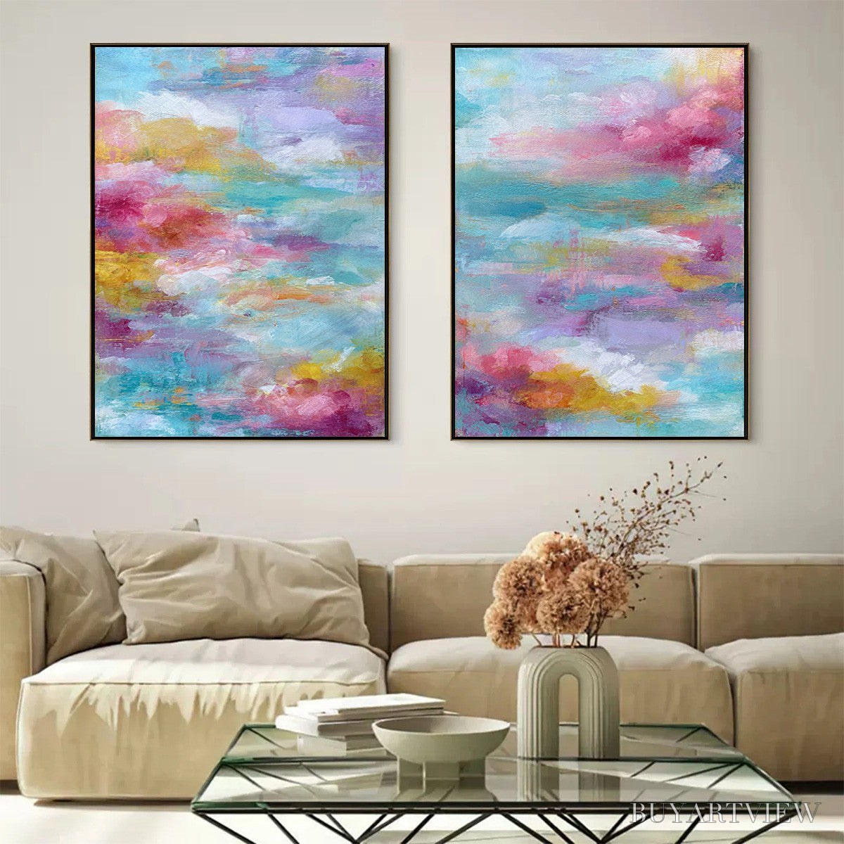 BUYARTVIEW Morning Rapture – Colorful Abstract Cloudscape Painting Set of 2 - image 6