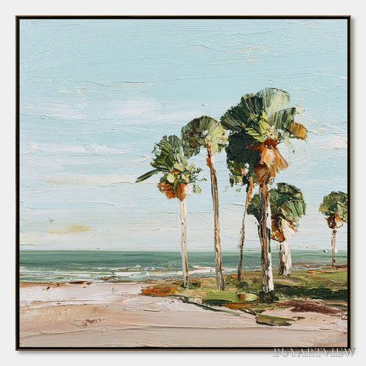 BUYARTVIEW Coastal Textures – Impasto Palette Knife Palm Tree Painting - image 1
