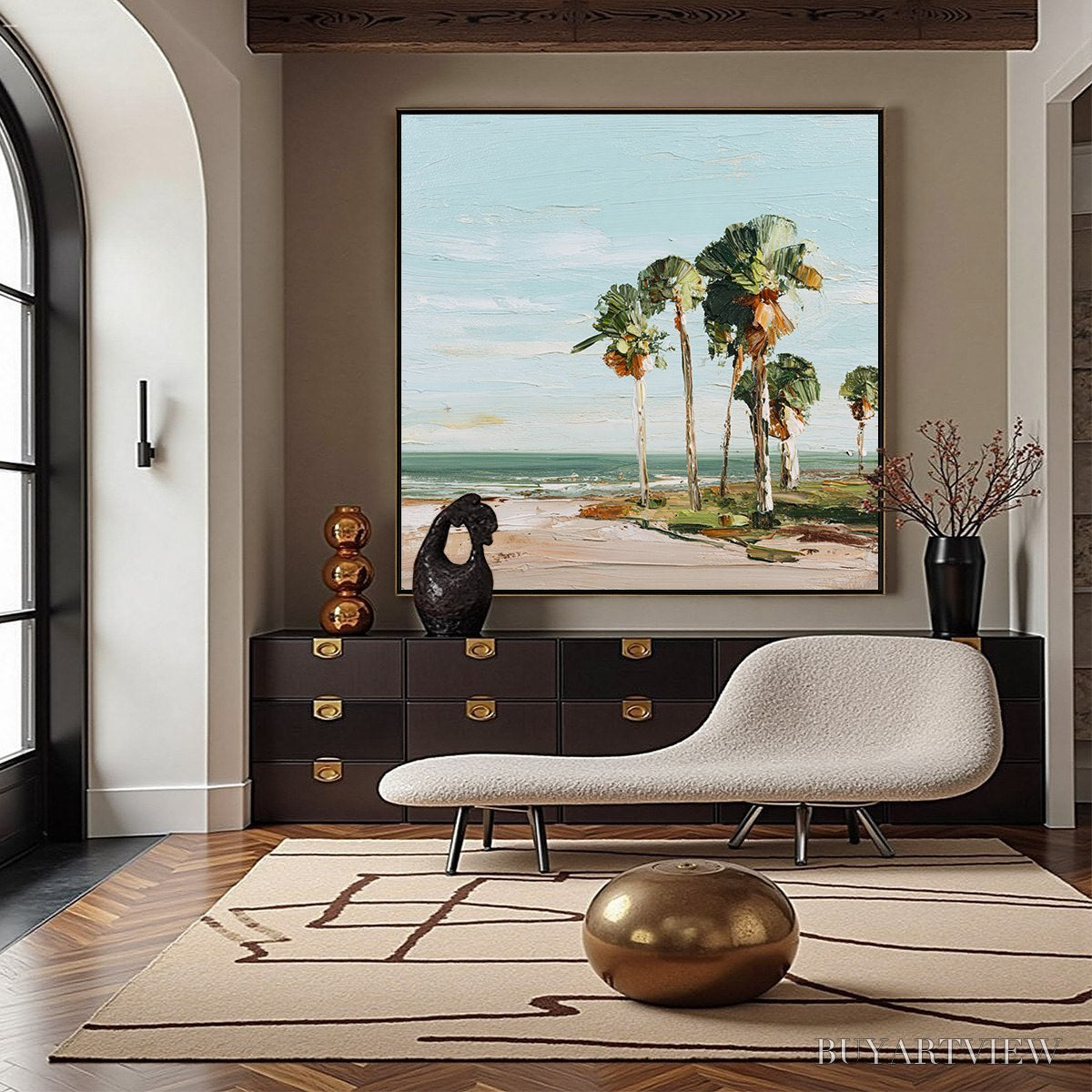 BUYARTVIEW Coastal Textures – Impasto Palette Knife Palm Tree Painting - image 4