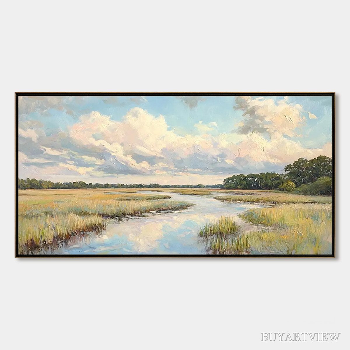 BUYARTVIEW Cloudbreak Marsh – Serene River Marsh Landscape Painting - image 1