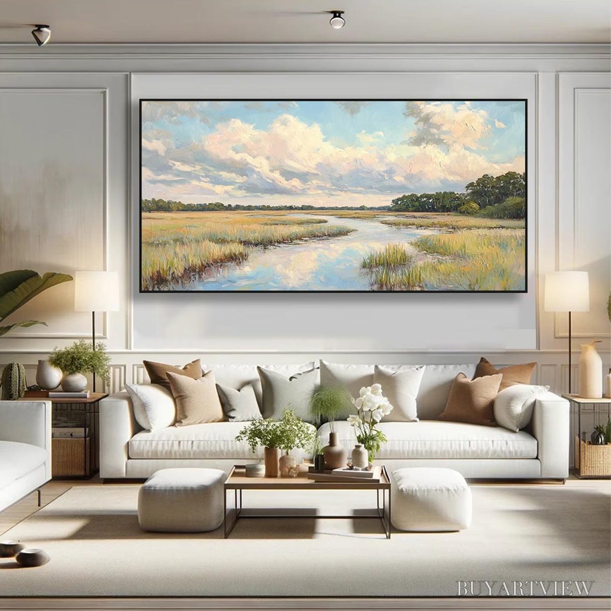 BUYARTVIEW Cloudbreak Marsh – Serene River Marsh Landscape Painting - image 2