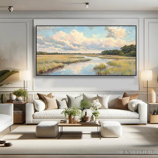 BUYARTVIEW Cloudbreak Marsh – Serene River Marsh Landscape Painting - image 2
