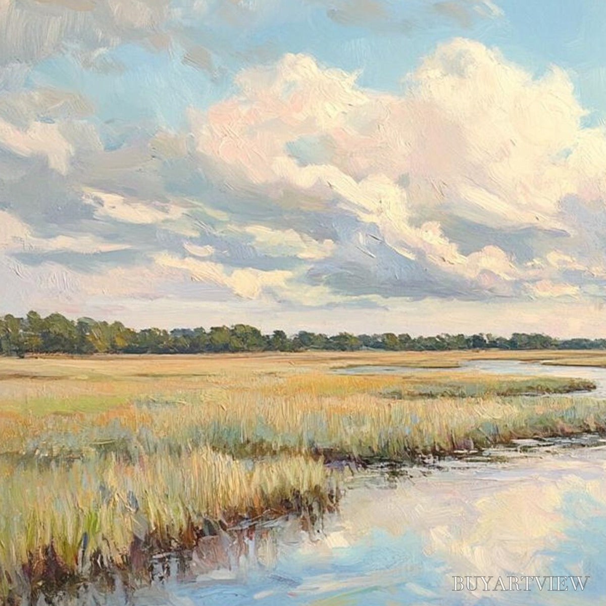 BUYARTVIEW Cloudbreak Marsh – Serene River Marsh Landscape Painting - image 3