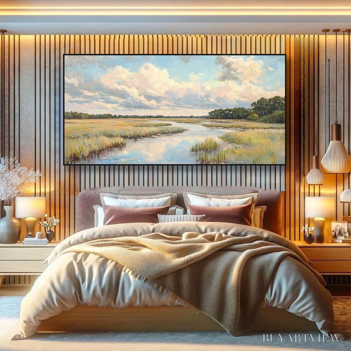 BUYARTVIEW Cloudbreak Marsh – Serene River Marsh Landscape Painting - image 4