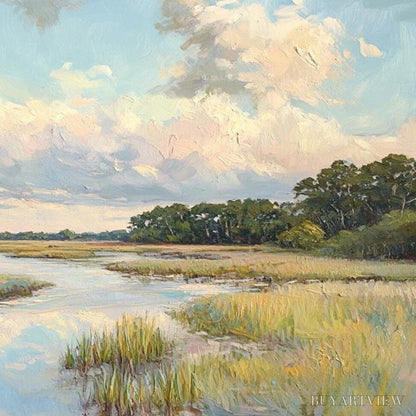 BUYARTVIEW Cloudbreak Marsh – Serene River Marsh Landscape Painting - image 5