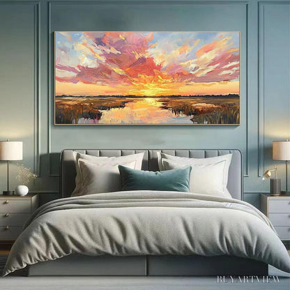 BUYARTVIEW Emberglow Marsh – Colorful Palette Knife Sunset Landscape Painting - image 4
