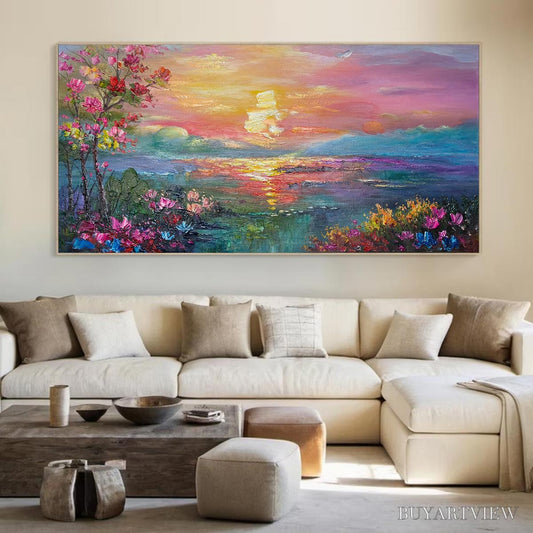 BUYARTVIEW Ready to Ship | Watercolor Sunset | 20''X40'' | 50x100cm | Frameless - image 1