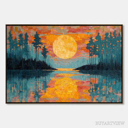BUYARTVIEW Harvest Moon – Textured Impasto Landscape Oil Painting - image 1