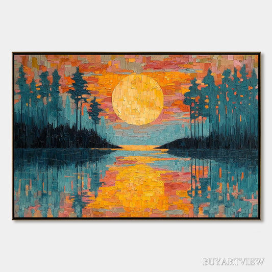 BUYARTVIEW Harvest Moon – Textured Impasto Landscape Oil Painting - image 1