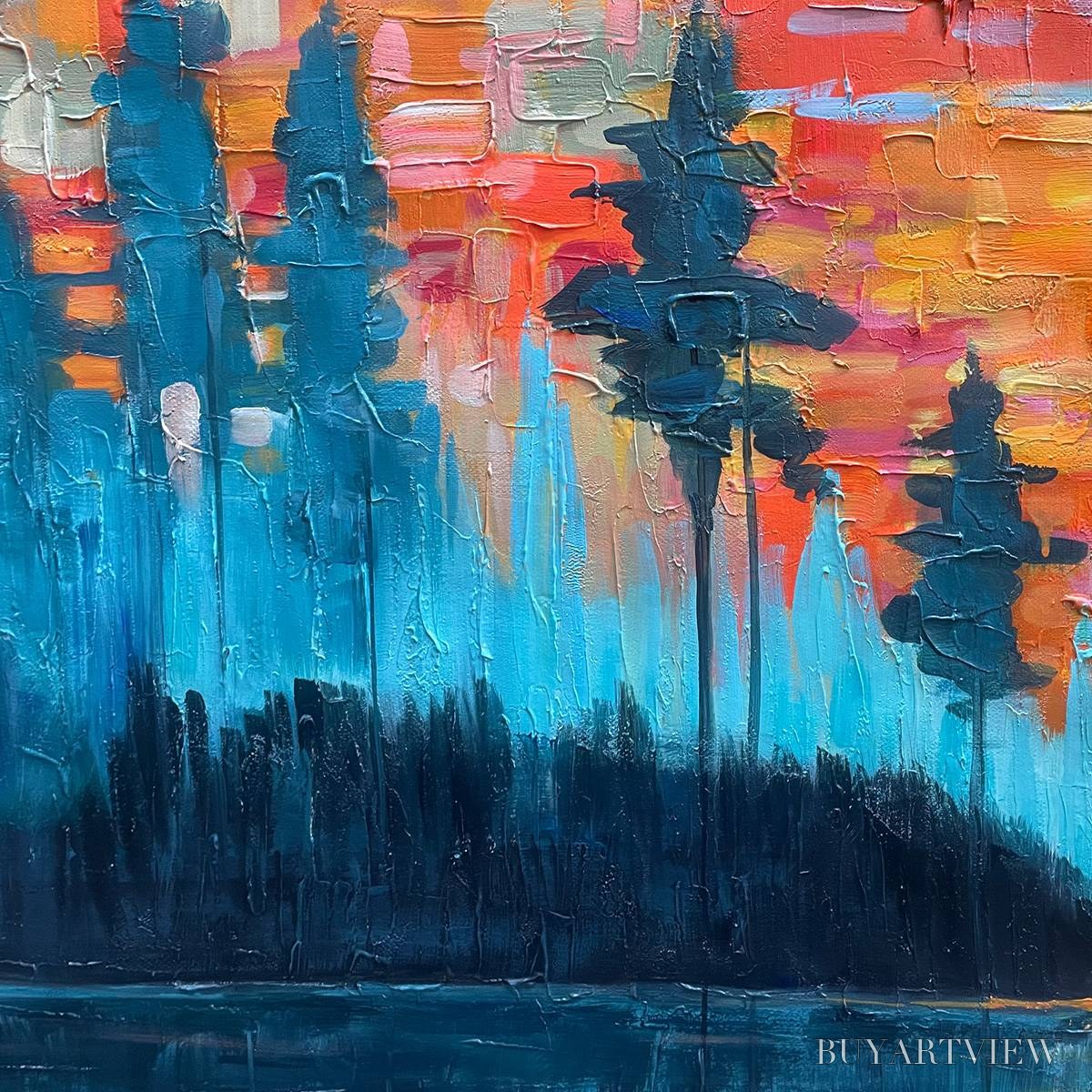 BUYARTVIEW Harvest Moon – Textured Impasto Landscape Oil Painting - image 3