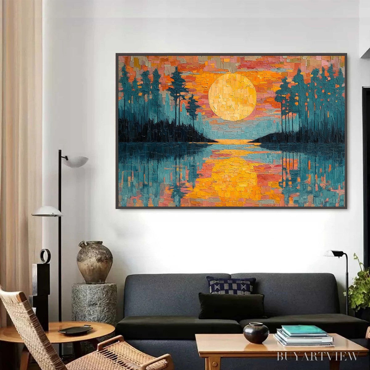 BUYARTVIEW Harvest Moon – Textured Impasto Landscape Oil Painting - image 4